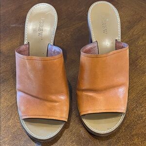 JCrew Women's Cognac Leather Slide Block Heels